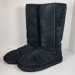UGG Australia Boots Womens 9 Classic Tall Shearling Winter SN5815 Black Suede